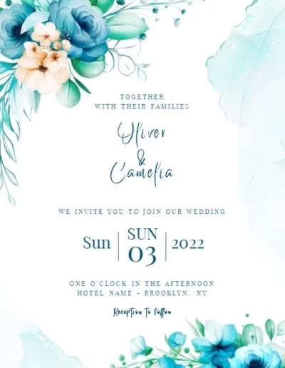 Blue Wedding Invitation Card of Watercolor Arrangement