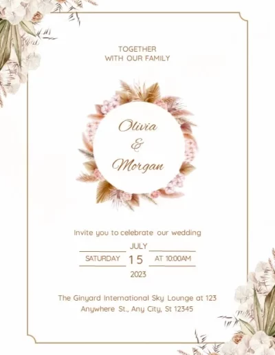 Brown Floral Wedding Invitation Portrait